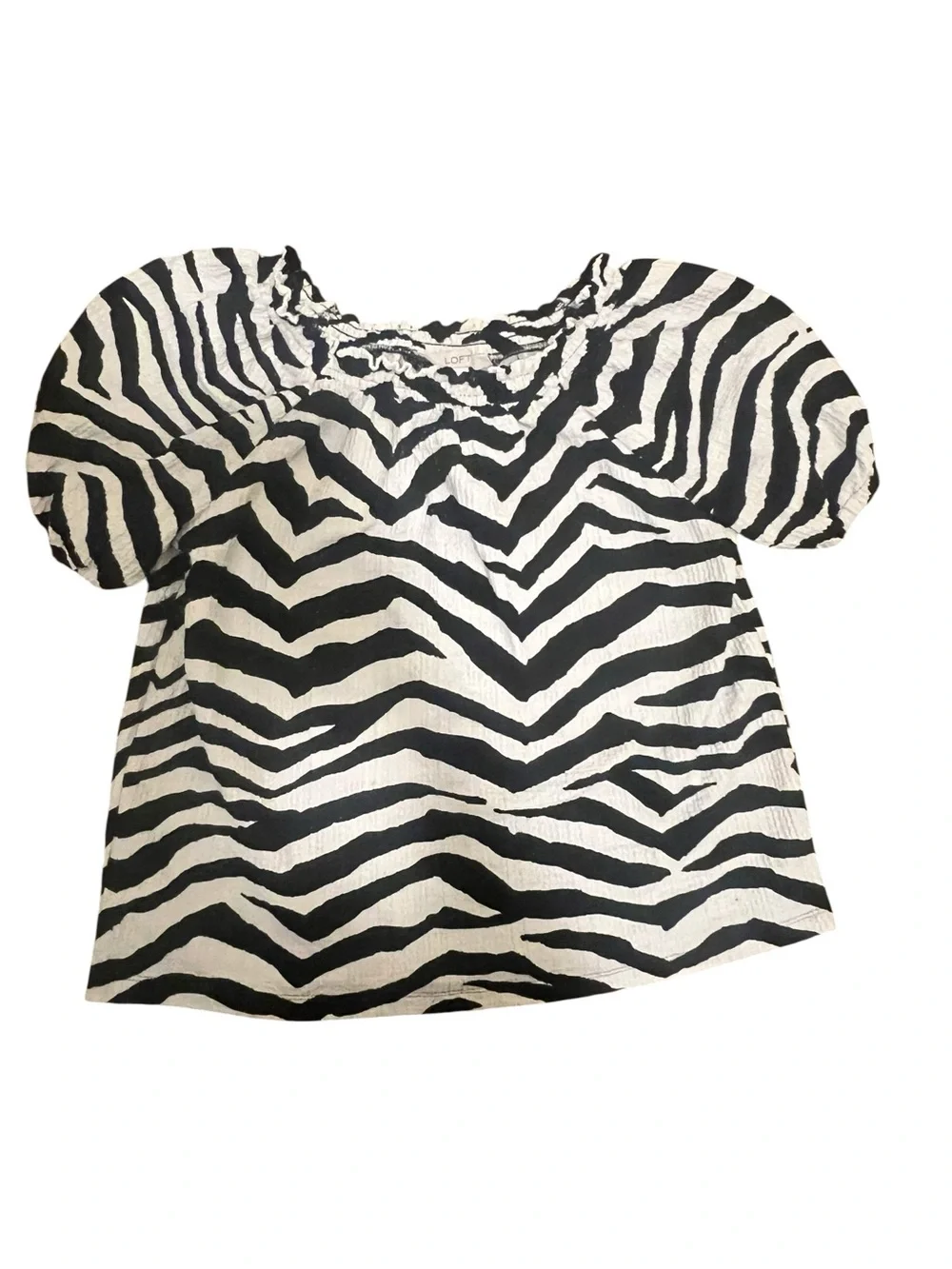 LOFT Zebra Print Smocked Puff Sleeve Top M